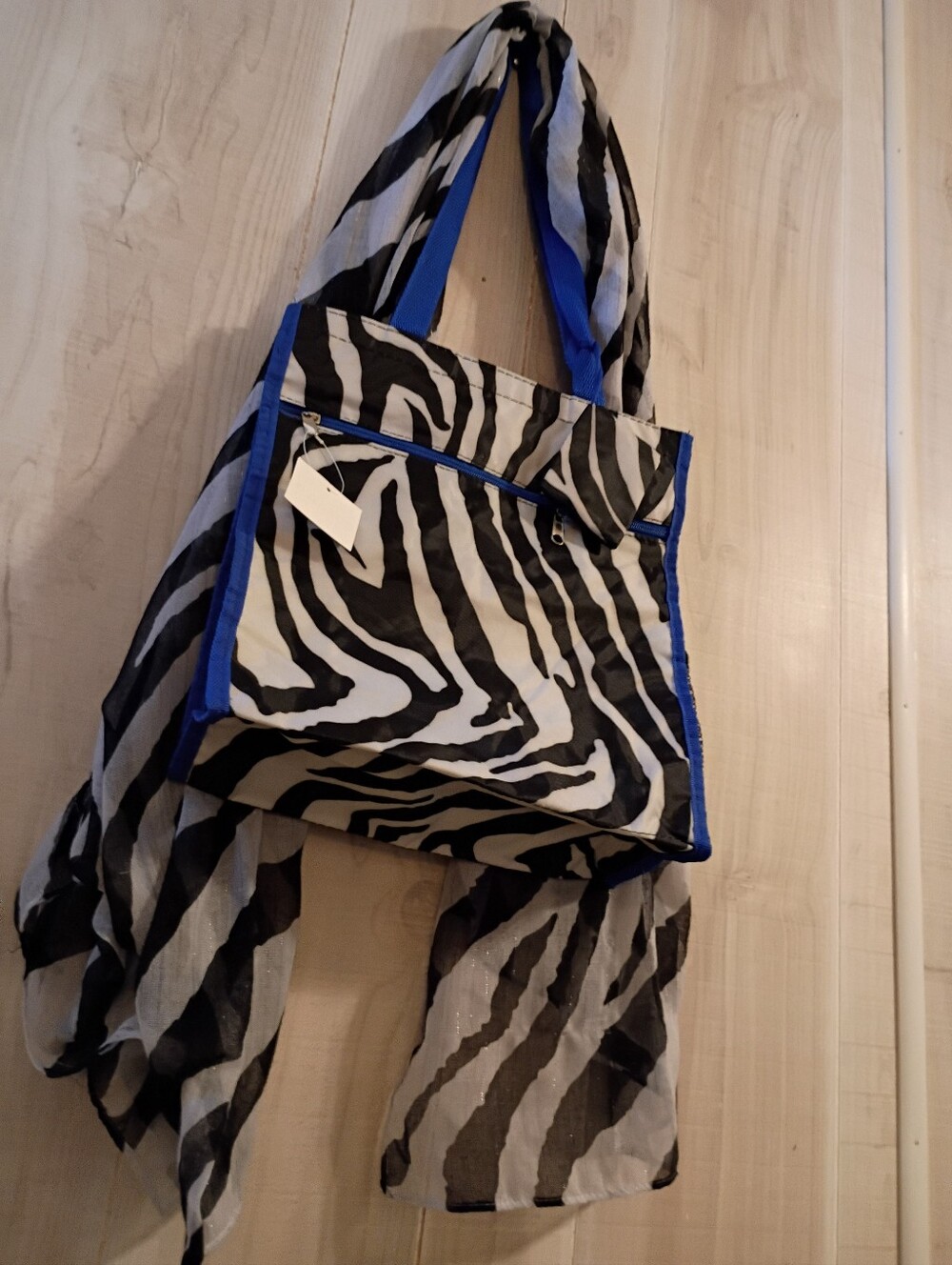 Zebra Striped Handbag With Matching Coin Purse and Scarf
